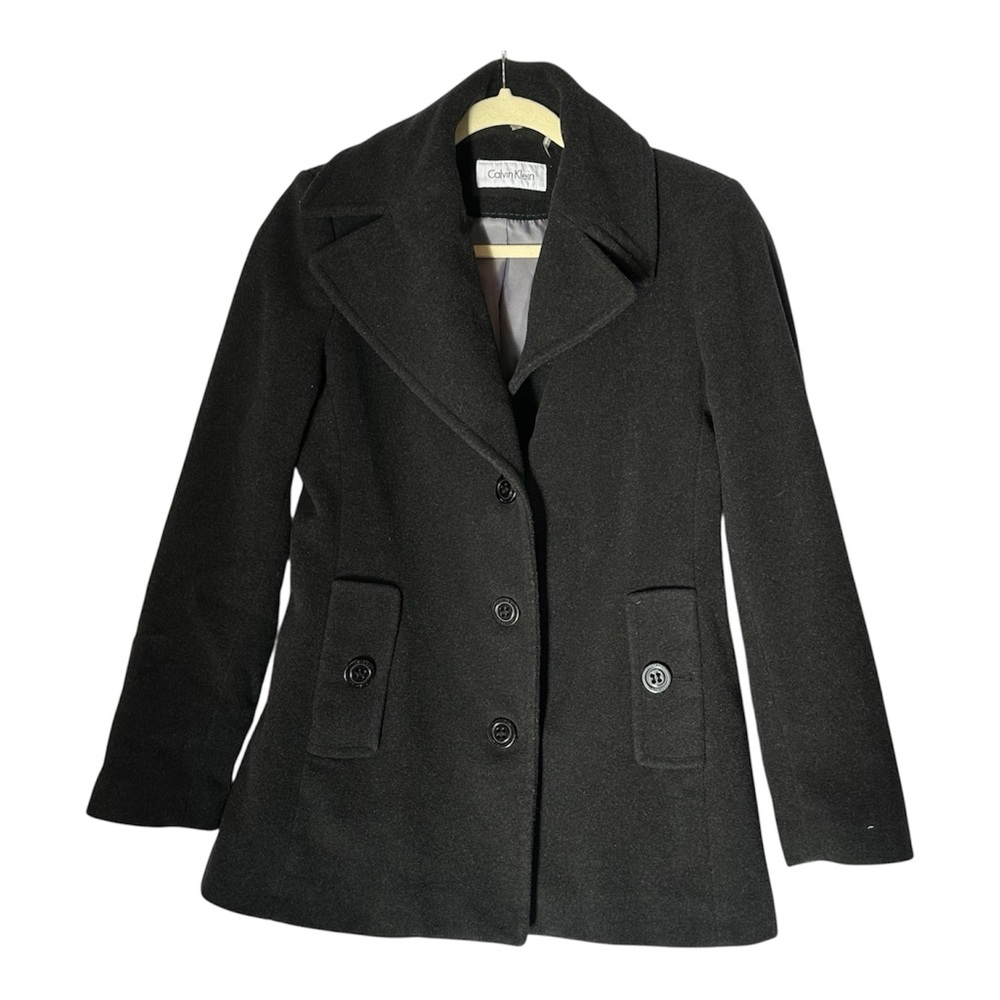 Calvin Klein Black Pea Coat for Women 62% Wool Blend Size 6